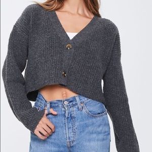 Charcoal Cropped Cardigan Sweater
